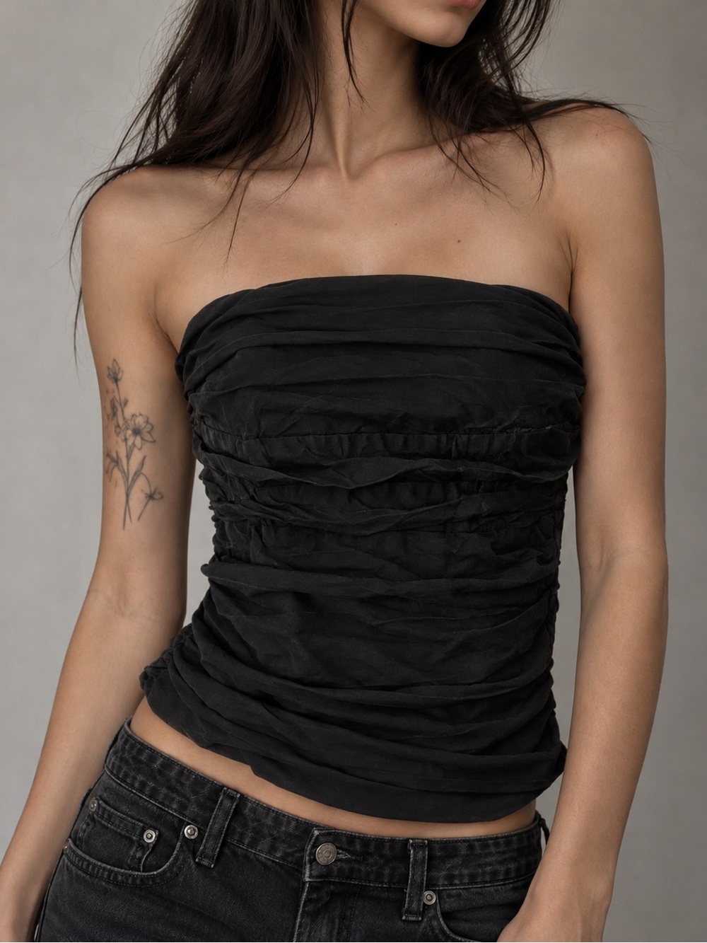 Vintage Y2K 2b Bebe Black Ruched Corset Tube Top S Dark Fairy Strapless Bustier